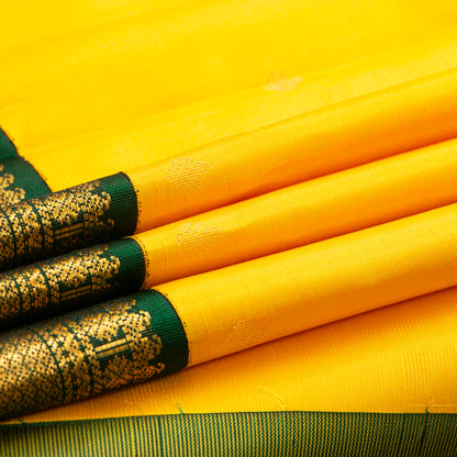 Yellow And Green Kanchipuram Silk Saree For Festive Wear PV MEN 194 - Silk Sari - Panjavarnam PV MEN 194