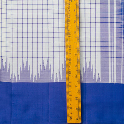 White And Blue Temple Border Kanchipuram Silk Saree Light Weight For Festive Wear PV NYC 1331