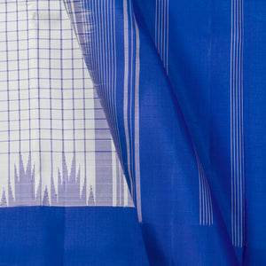 White And Blue Temple Border Kanchipuram Silk Saree Light Weight For Festive Wear PV NYC 1331