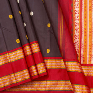 Brown And Red Kanchipuram No Zari Silk Saree For Festive Wear PV NYC 1264