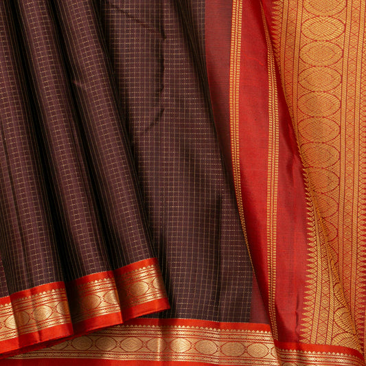 Brown And Red Kanchipuram Silk Saree For Festive Wear PV MEN 141