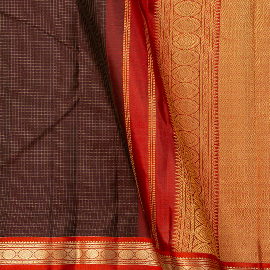 Brown And Red Kanchipuram Silk Saree For Festive Wear PV MEN 141