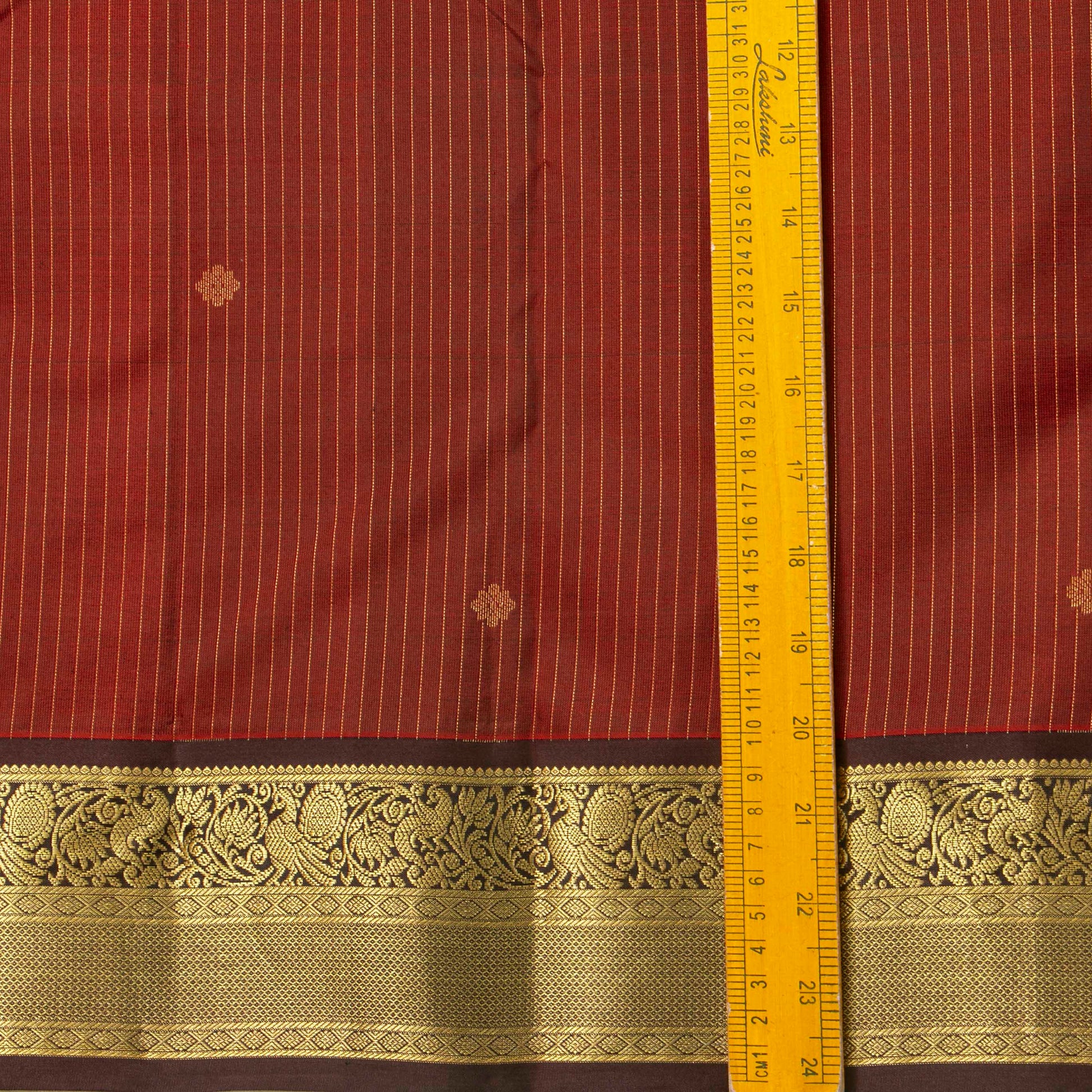 Maroon And Brown Kanchipuram Silk Saree With Zari Stripes For Festive Wear PV MEN 144 - Silk Sari - Panjavarnam PV MEN 144