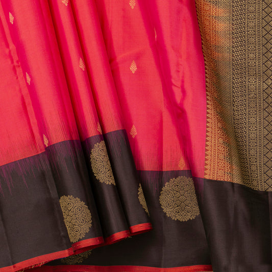 Peach Pink And Black Kanchipuram Silk Saree For Office Wear PV MEN 127