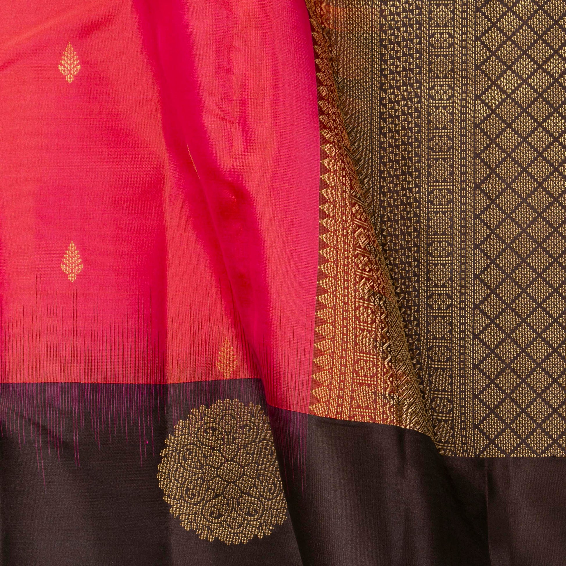 Peach Pink And Black Kanchipuram Silk Saree For Office Wear PV MEN 127 - Silk Sari - Panjavarnam PV MEN 127