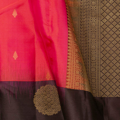 Peach Pink And Black Kanchipuram Silk Saree For Office Wear PV MEN 127 - Silk Sari - Panjavarnam PV MEN 127