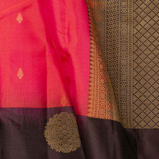 Peach Pink And Black Kanchipuram Silk Saree For Office Wear PV MEN 127