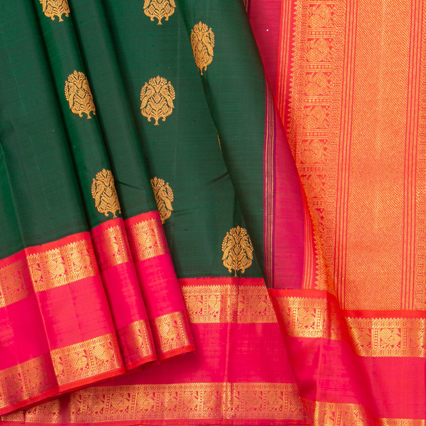 Green And Pink Kanchipuram Silk Saree For Festive Wear PV NYC 1281