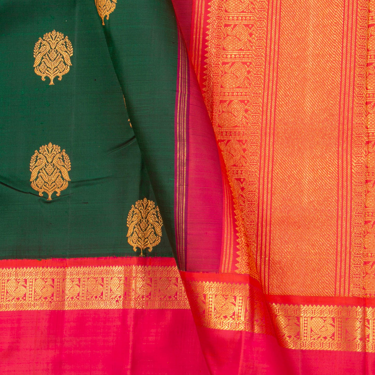 Green And Pink Kanchipuram Silk Saree For Festive Wear PV NYC 1281