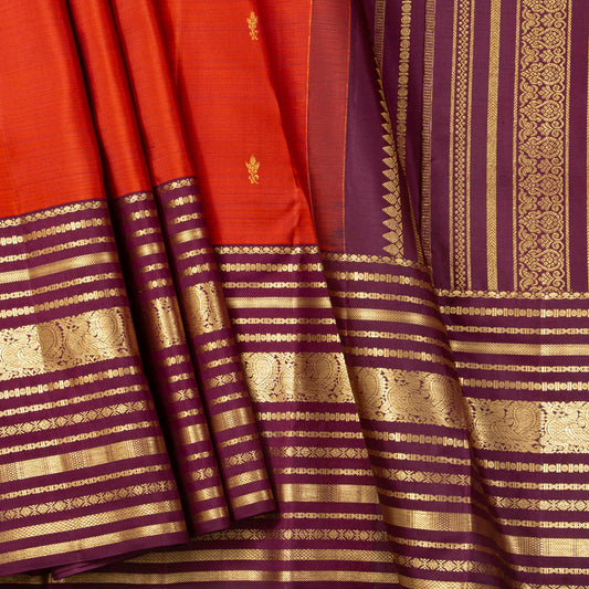 Rust And Purple Kanchipuram Silk Saree For Festive Wear PV MEN 291
