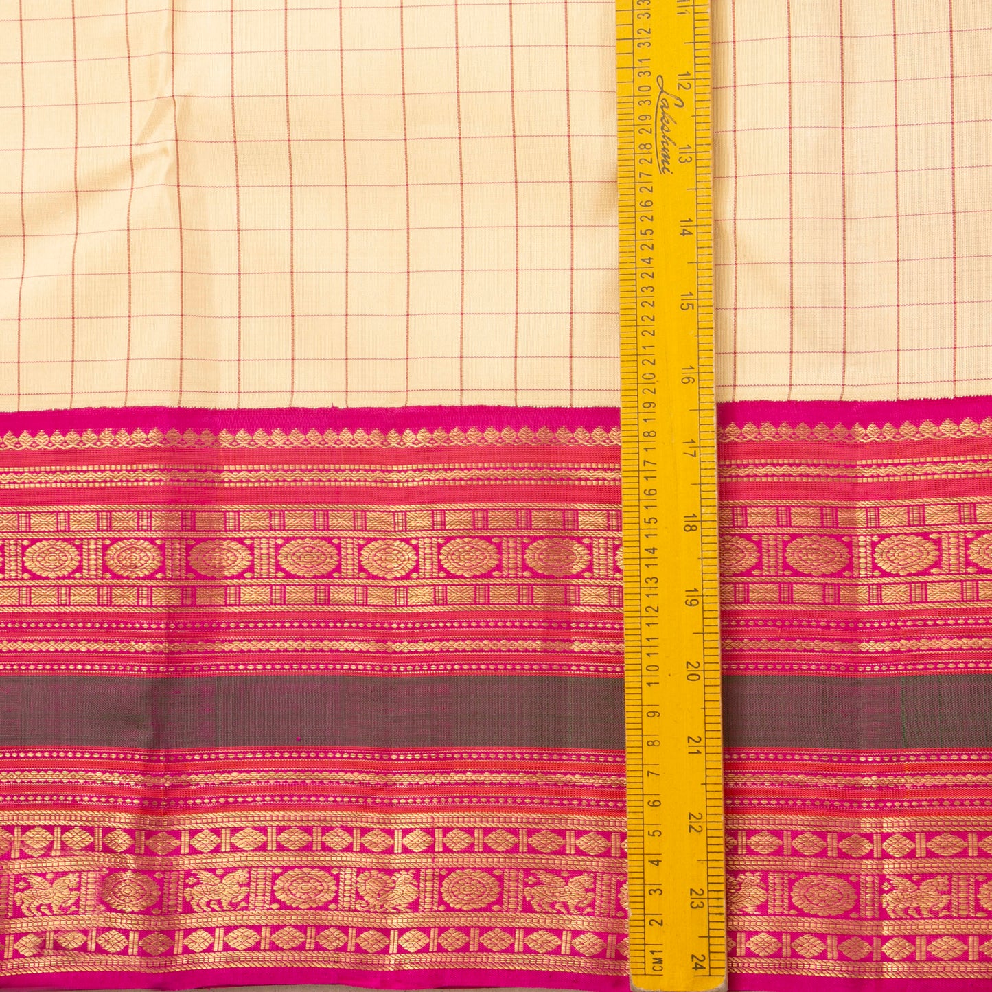 Off White And Pink Kanchipuram Silk Saree For Festive Wear PV NYC 1429