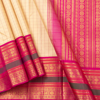 Off White And Pink Kanchipuram Silk Saree For Festive Wear PV NYC 1429