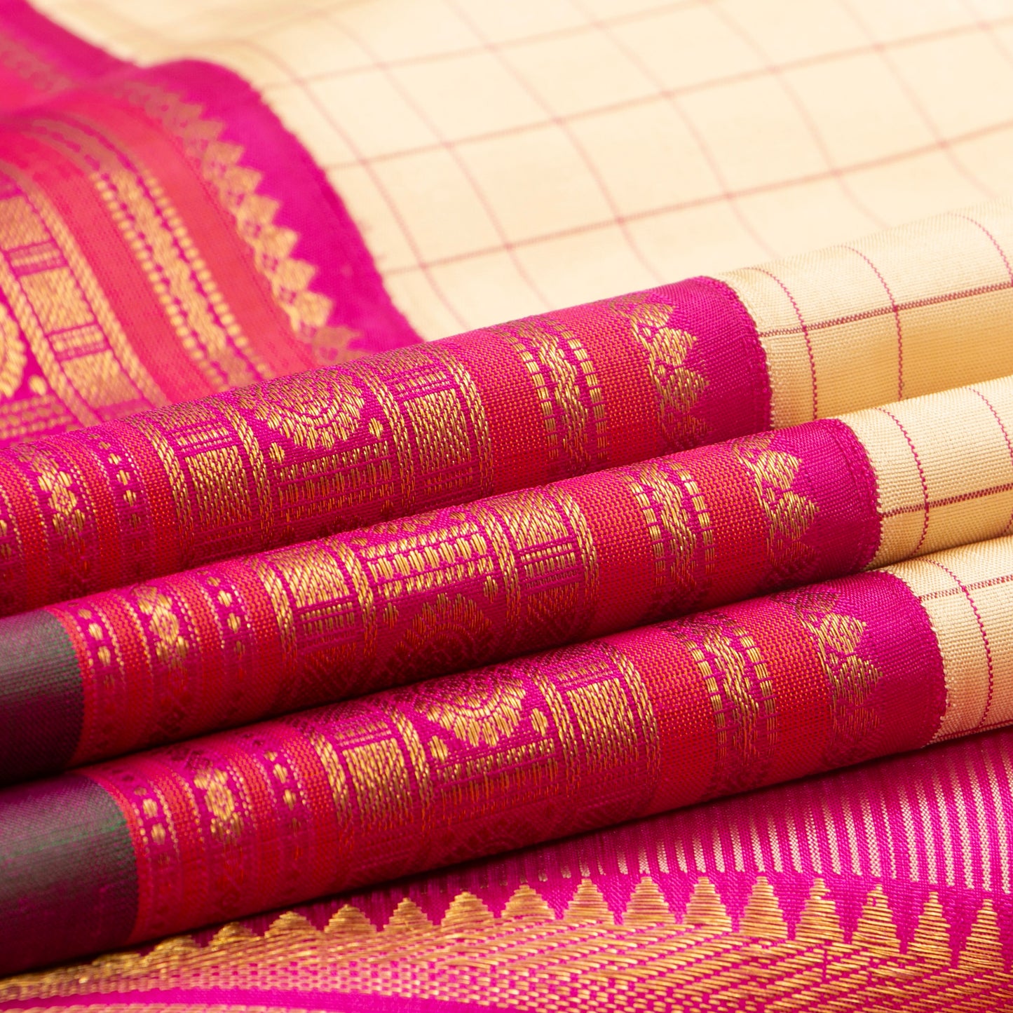 Off White And Pink Kanchipuram Silk Saree For Festive Wear PV NYC 1429