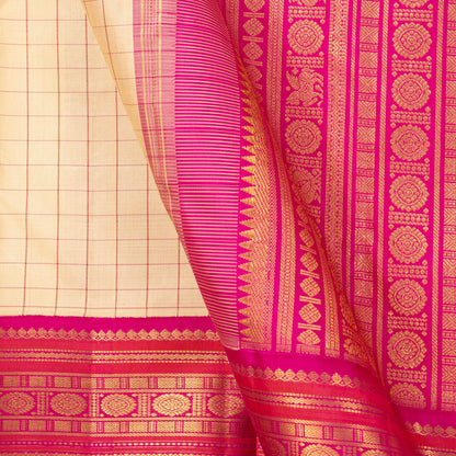 Off White And Pink Kanchipuram Silk Saree For Festive Wear PV NYC 1429