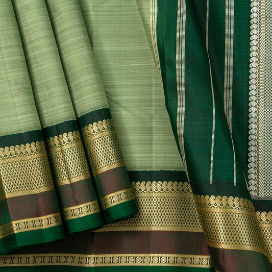 Elaichi Green Retro Revival Kanchipuram Silk Saree Without Zari For Festive Wear PV 2054 - Silk Sari - Panjavarnam PV 2054