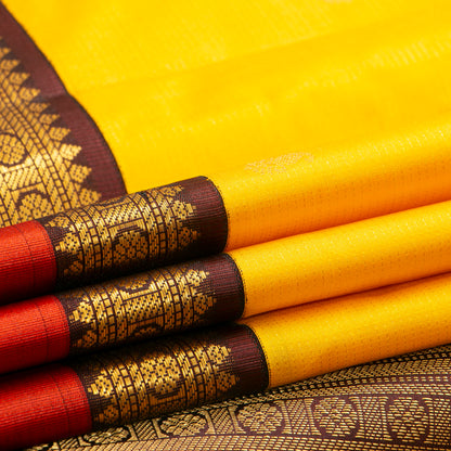 Yellow And Brown Kanchipuram Silk Saree For Festive Wear PV MEN 210
