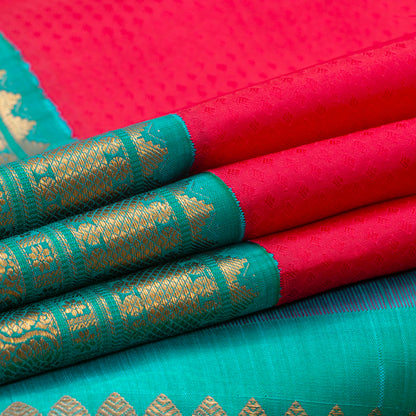 PInk And Anandha Blue Kanchipuram Silk Saree With Contrast Border For Wedding Wear PV NYC 1291