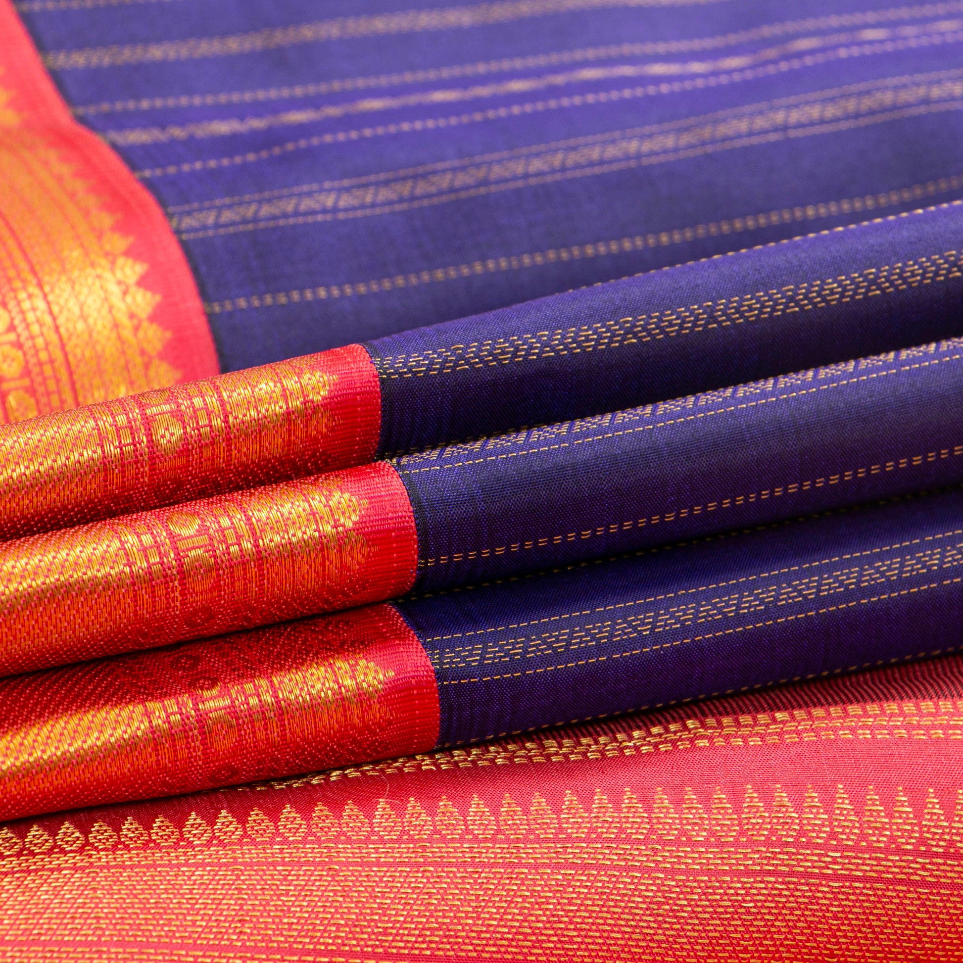 Royal Blue And Peach Kanchipuram Silk Saree For Wedding Wear PV MEN 177 - Silk Sari - Panjavarnam PV MEN 177