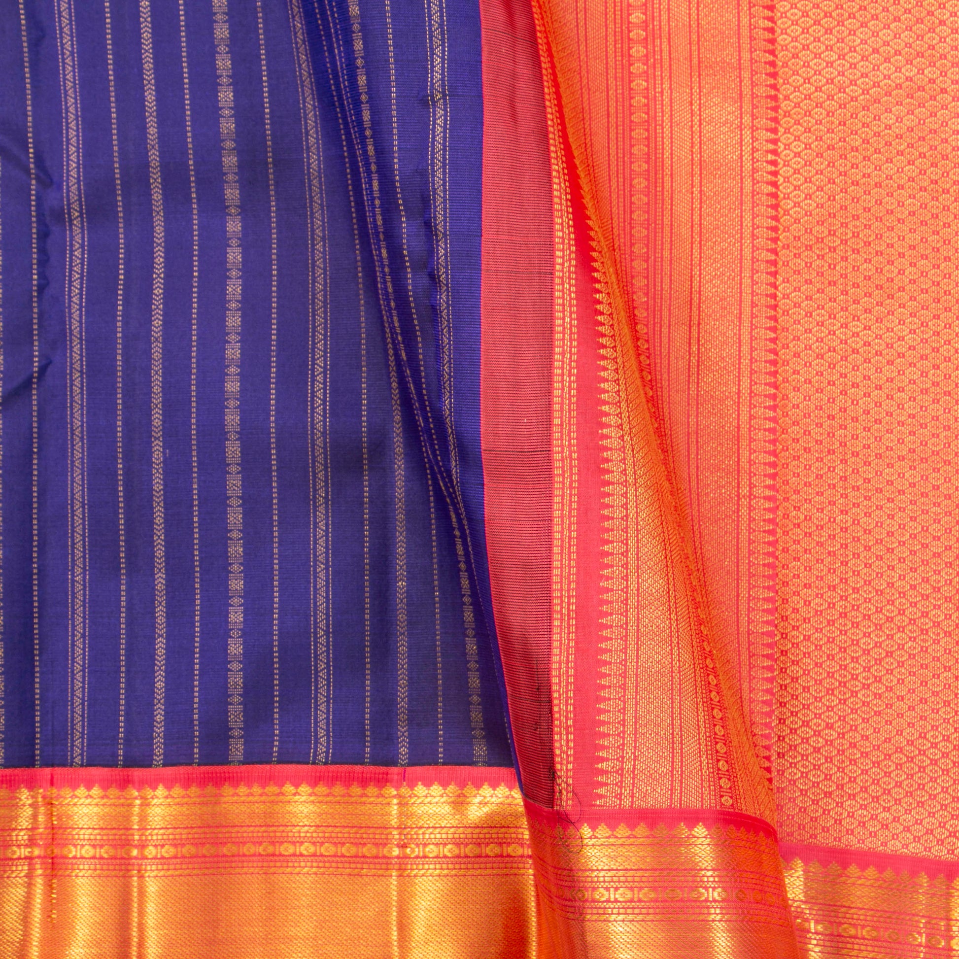 Royal Blue And Peach Kanchipuram Silk Saree For Wedding Wear PV MEN 177 - Silk Sari - Panjavarnam PV MEN 177