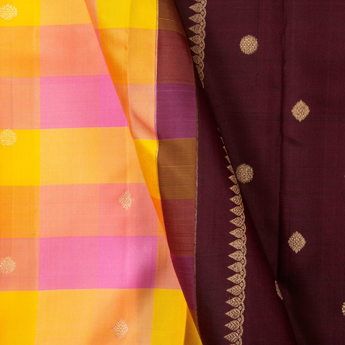 Multi Colour Checks Kanchipuram Silk Saree  Borderless For Festive Wear PV NYC 1285