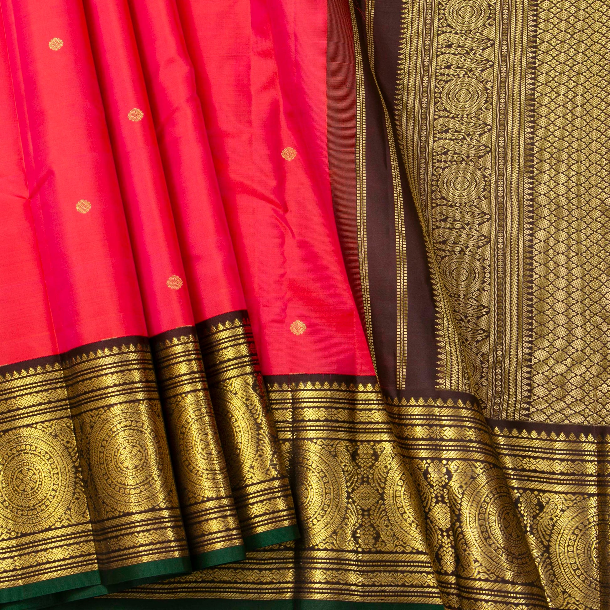 Peach And Brown Kanchipuram Silk Saree For Wedding Wear PV MEN 167 - Silk Sari - Panjavarnam PV MEN 167