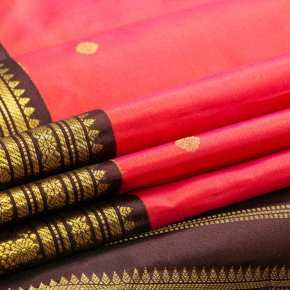 Peach And Brown Kanchipuram Silk Saree For Wedding Wear PV MEN 167 - Silk Sari - Panjavarnam PV MEN 167
