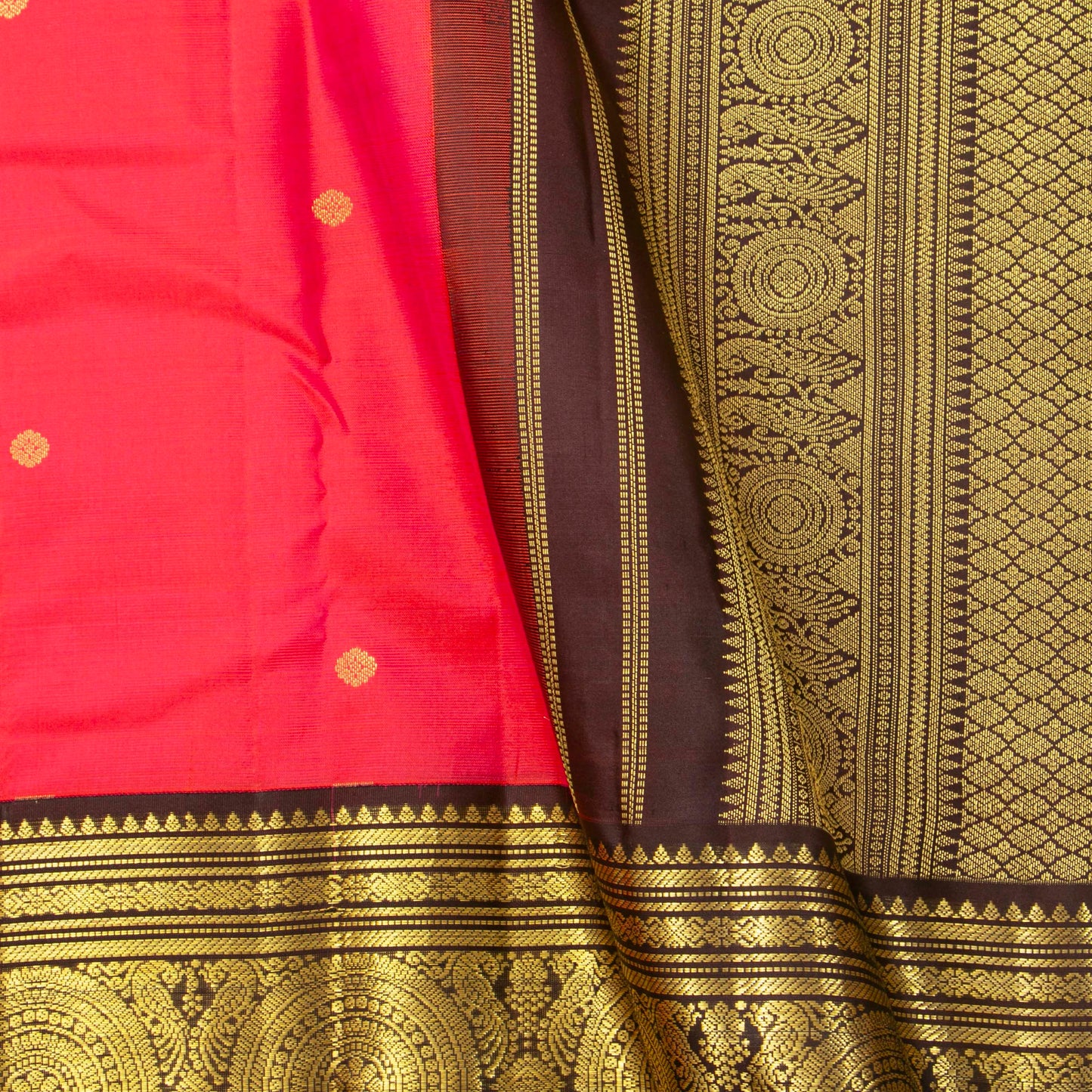 Peach And Brown Kanchipuram Silk Saree For Wedding Wear PV MEN 167 - Silk Sari - Panjavarnam PV MEN 167