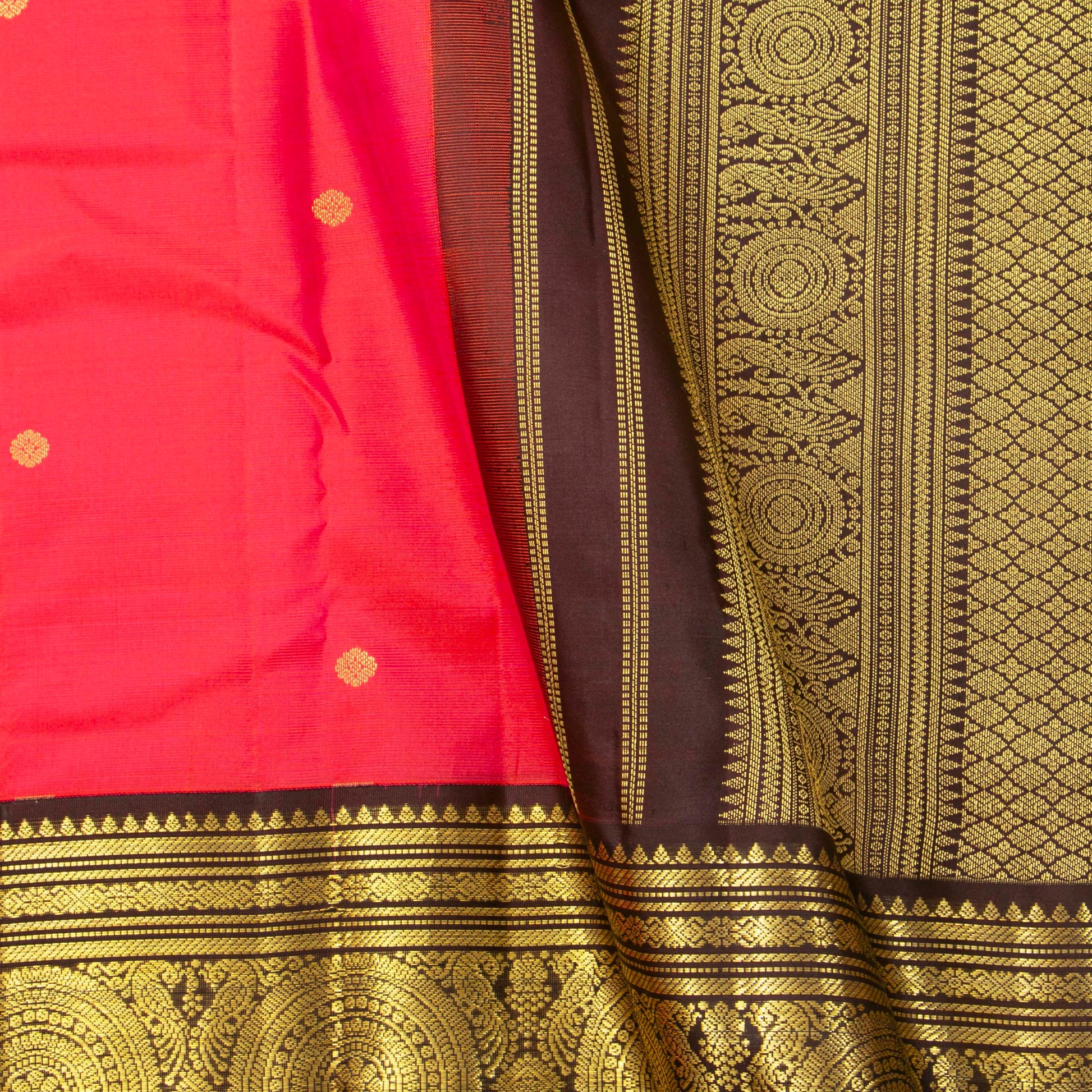 Peach And Brown Kanchipuram Silk Saree For Wedding Wear PV MEN 167 - Silk Sari - Panjavarnam PV MEN 167