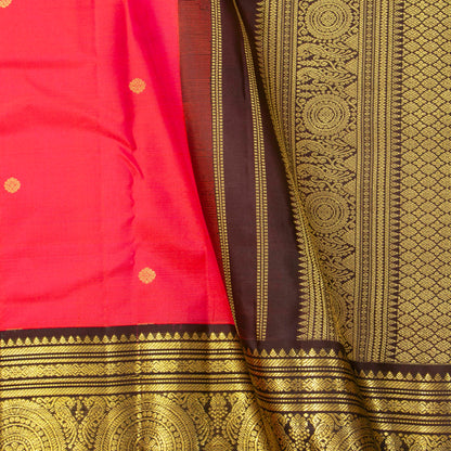 Peach And Brown Kanchipuram Silk Saree For Wedding Wear PV MEN 167 - Silk Sari - Panjavarnam PV MEN 167