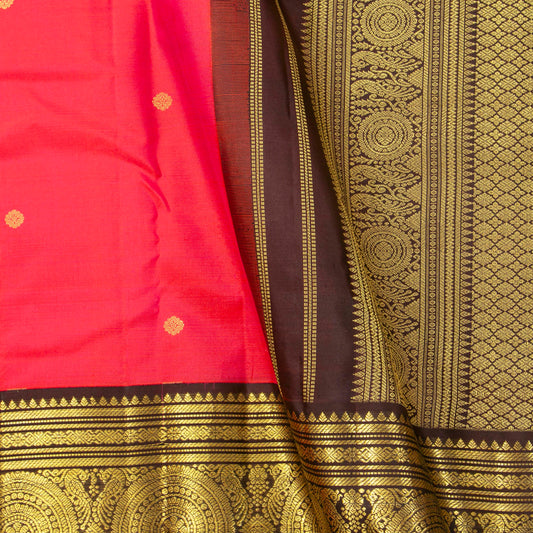Peach And Brown Kanchipuram Silk Saree For Wedding Wear PV MEN 167