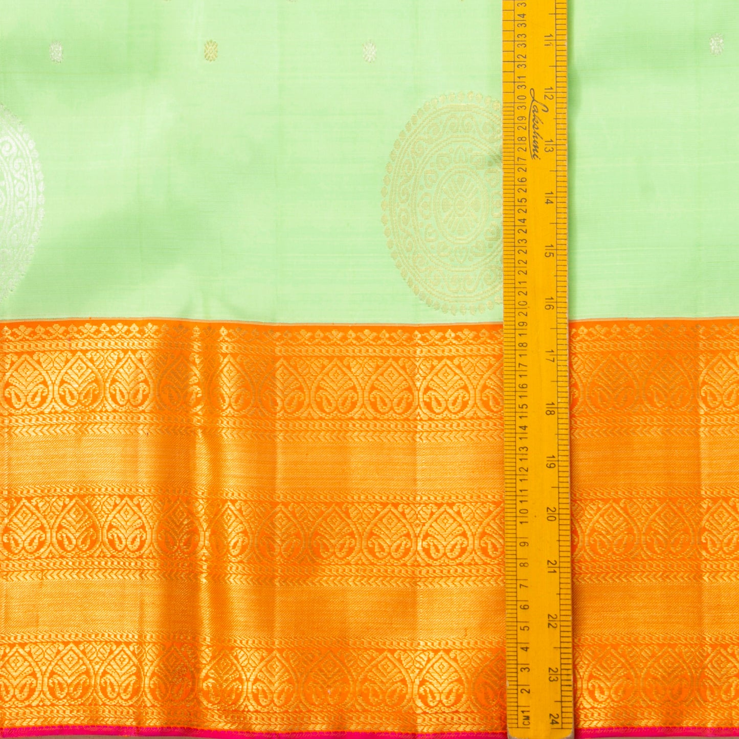 Pista Green And Orange Kanchipuram Silk Saree For Wedding Wear PV NYC 1306