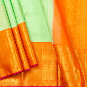 Pista Green And Orange Kanchipuram Silk Saree For Wedding Wear PV NYC 1306