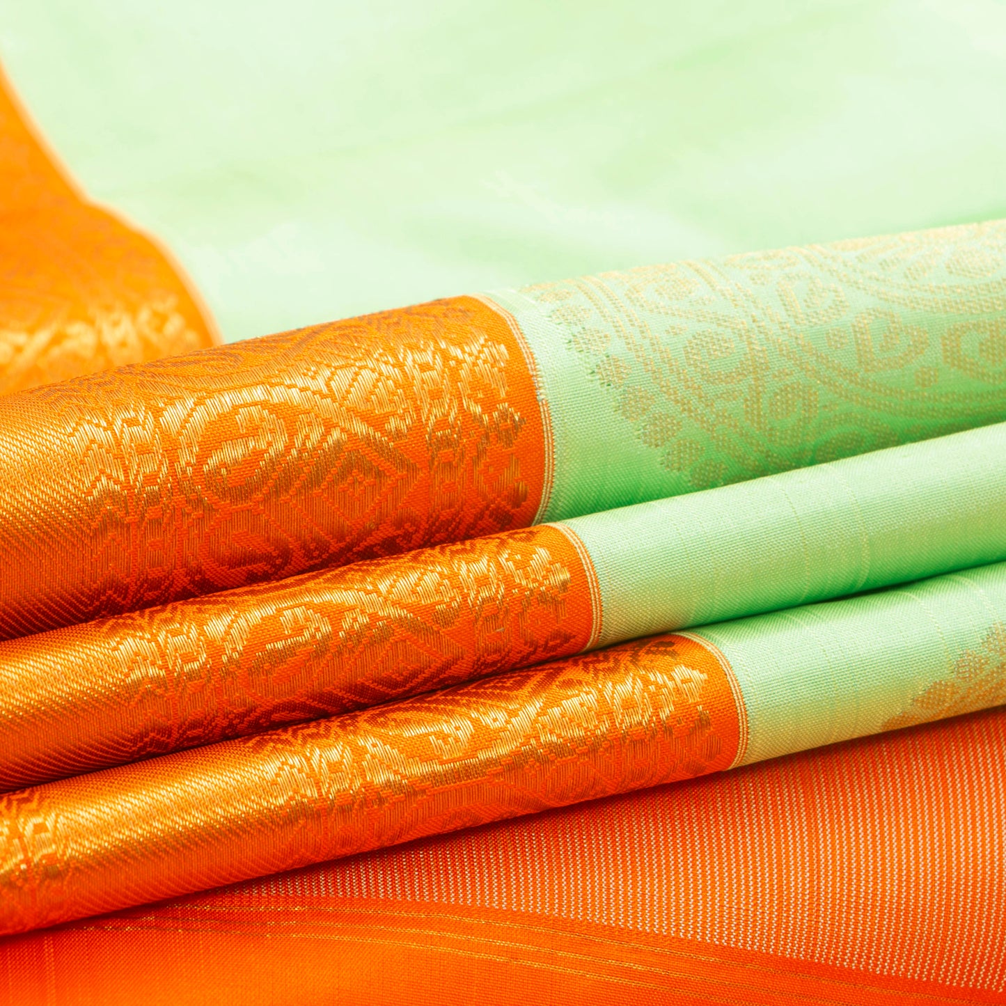 Pista Green And Orange Kanchipuram Silk Saree For Wedding Wear PV NYC 1306