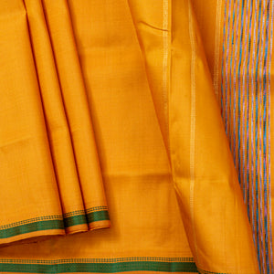Yellow And Green Kanchipuram Silk Saree Without Zari For Office Wear PV ABI 3018
