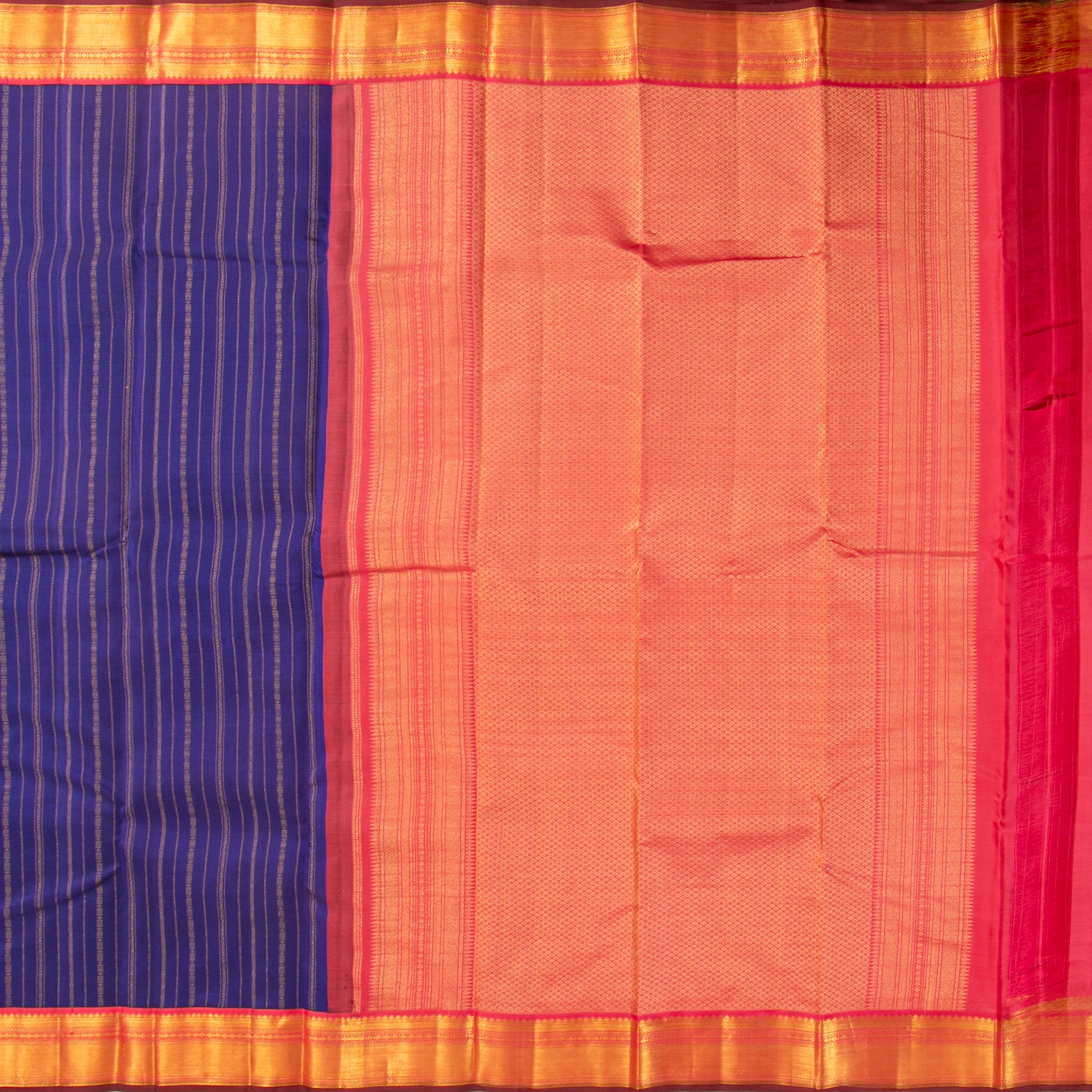 Royal Blue And Peach Kanchipuram Silk Saree For Wedding Wear PV MEN 177 - Silk Sari - Panjavarnam PV MEN 177
