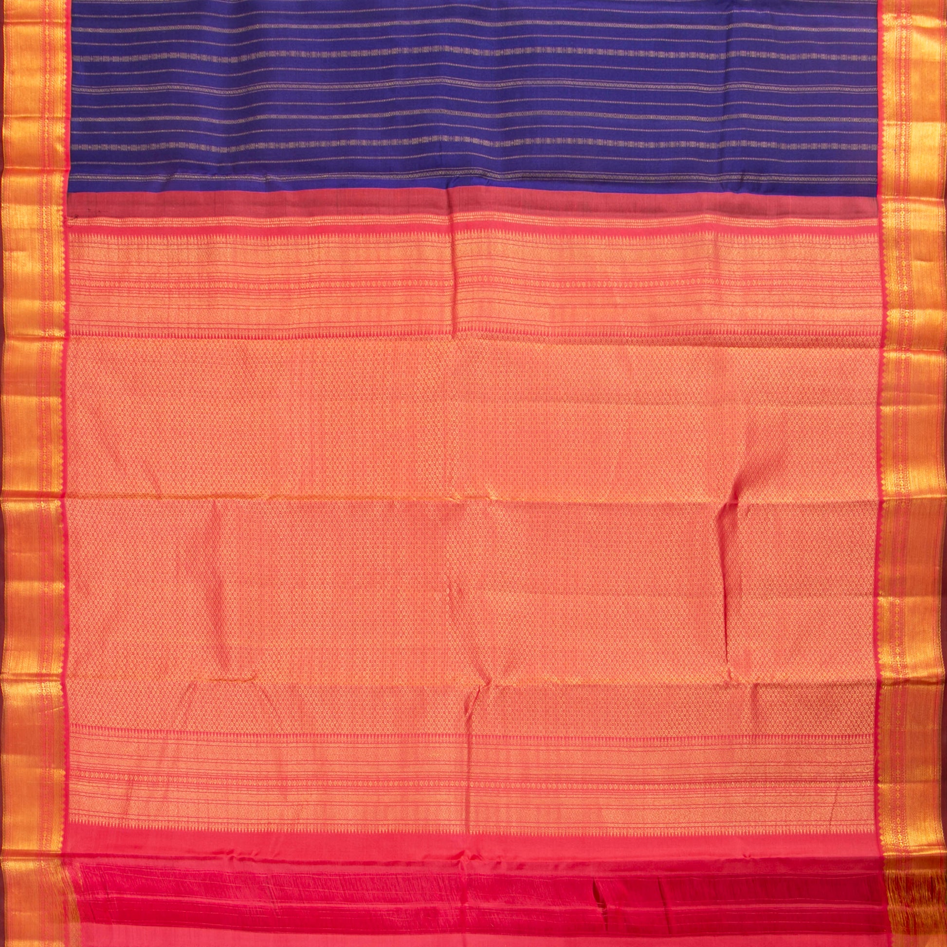 Royal Blue And Peach Kanchipuram Silk Saree For Wedding Wear PV MEN 177 - Silk Sari - Panjavarnam PV MEN 177