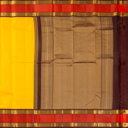 Yellow And Brown Kanchipuram Silk Saree For Festive Wear PV MEN 210