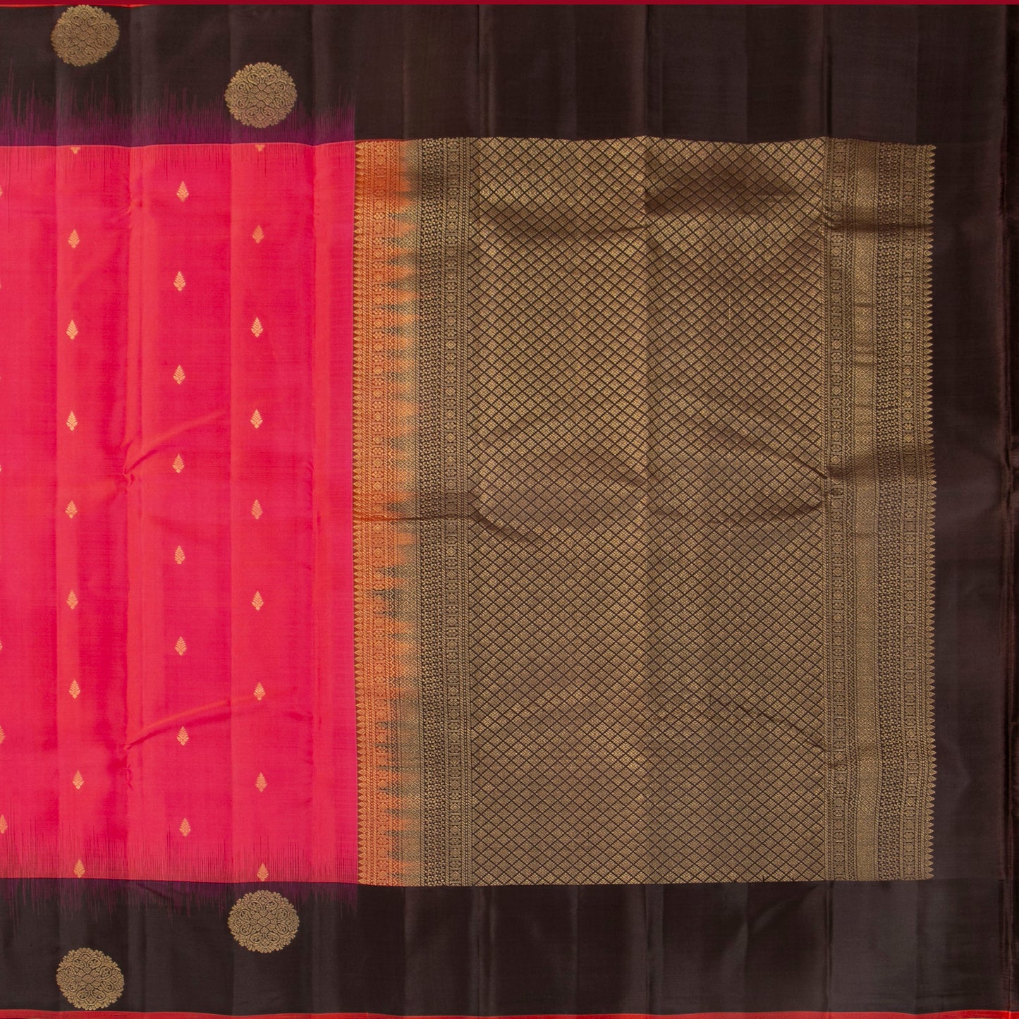 Peach Pink And Black Kanchipuram Silk Saree For Office Wear PV MEN 127 - Silk Sari - Panjavarnam PV MEN 127