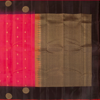 Peach Pink And Black Kanchipuram Silk Saree For Office Wear PV MEN 127 - Silk Sari - Panjavarnam PV MEN 127