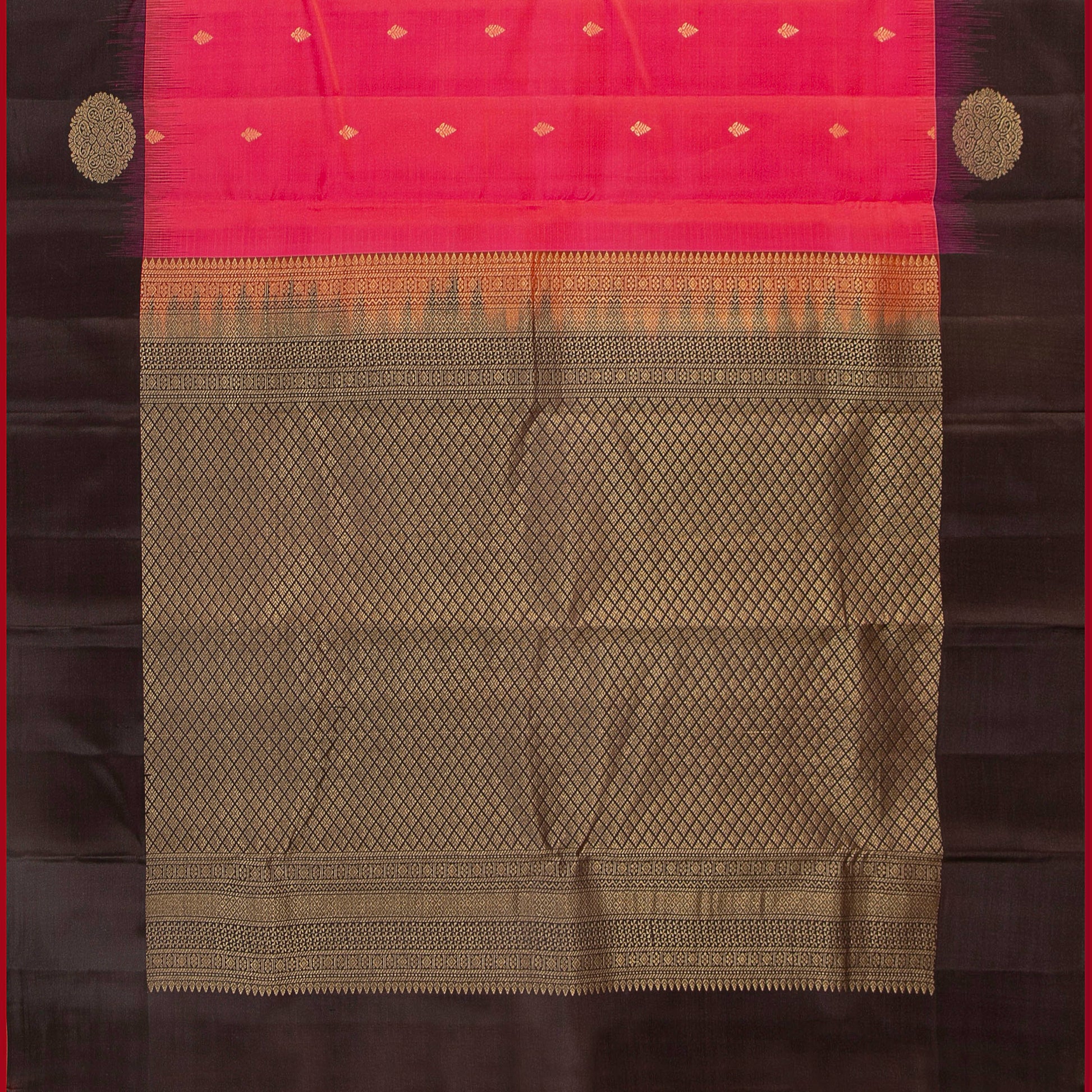 Peach Pink And Black Kanchipuram Silk Saree For Office Wear PV MEN 127 - Silk Sari - Panjavarnam PV MEN 127