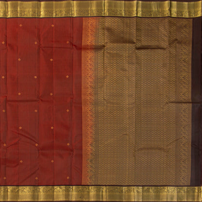 Maroon And Brown Kanchipuram Silk Saree With Zari Stripes For Festive Wear PV MEN 144 - Silk Sari - Panjavarnam PV MEN 144