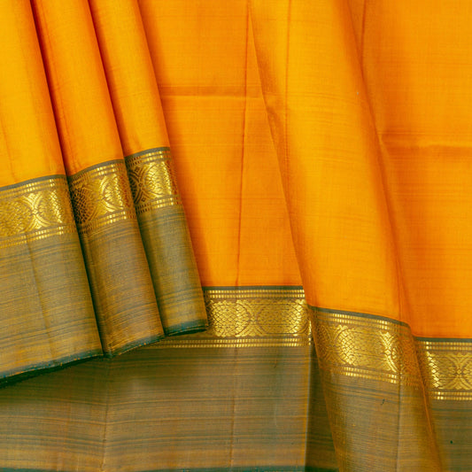 Mango Yellow And Mehandi Green Thirubuvanam Silk Saree For Festive Wear PV ABI M 139