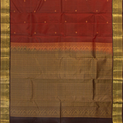 Maroon And Brown Kanchipuram Silk Saree With Zari Stripes For Festive Wear PV MEN 144 - Silk Sari - Panjavarnam PV MEN 144
