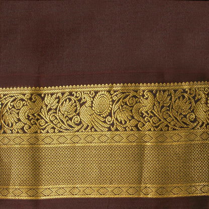 Maroon And Brown Kanchipuram Silk Saree With Zari Stripes For Festive Wear PV MEN 144 - Silk Sari - Panjavarnam PV MEN 144