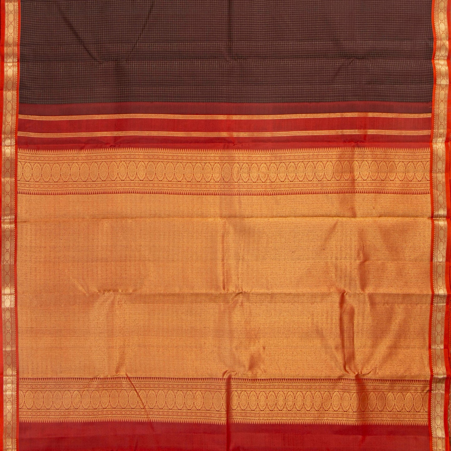 Brown And Red Kanchipuram Silk Saree For Festive Wear PV MEN 141