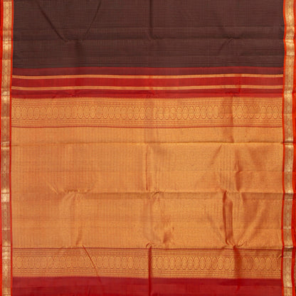 Brown And Red Kanchipuram Silk Saree For Festive Wear PV MEN 141
