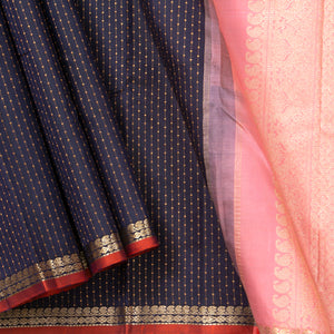 Navy Blue And Pastel Pink Kanchipuram Silk Saree For Festive Wear PV NYC 1269