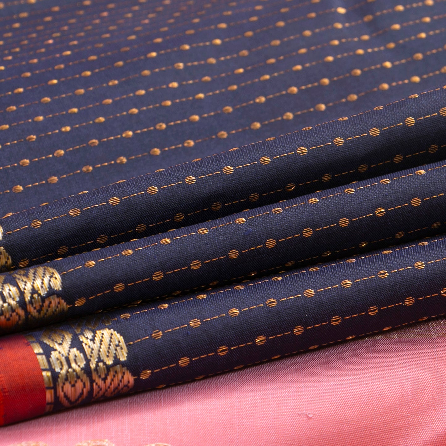 Navy Blue And Pastel Pink Kanchipuram Silk Saree For Festive Wear PV NYC 1269