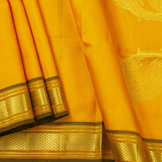 Yellow And Green Thirubuvanam Silk Saree With Yazhi Motifs For Festive Wear PV ABI M 140