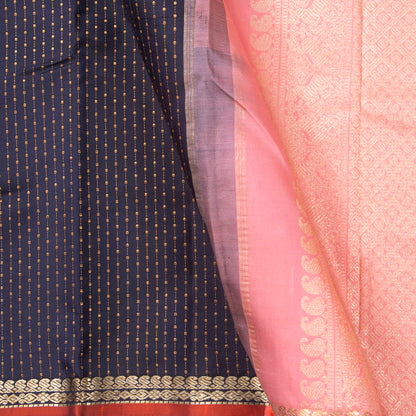 Navy Blue And Pastel Pink Kanchipuram Silk Saree For Festive Wear PV NYC 1269